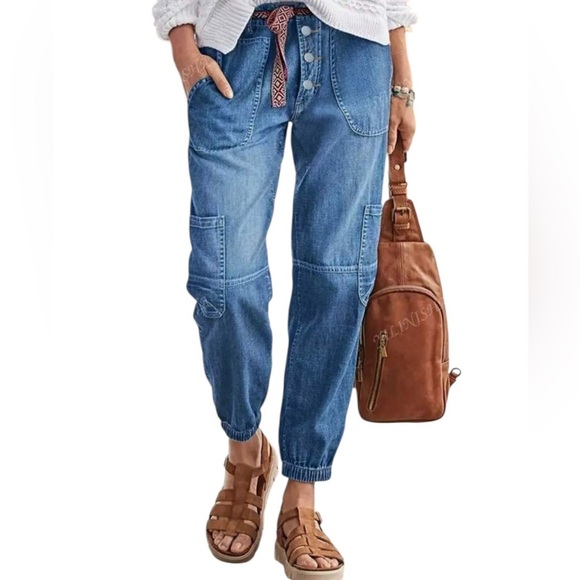 Shein Denim Cargo Pants Size 12 NWOT - Picture 1 of 6